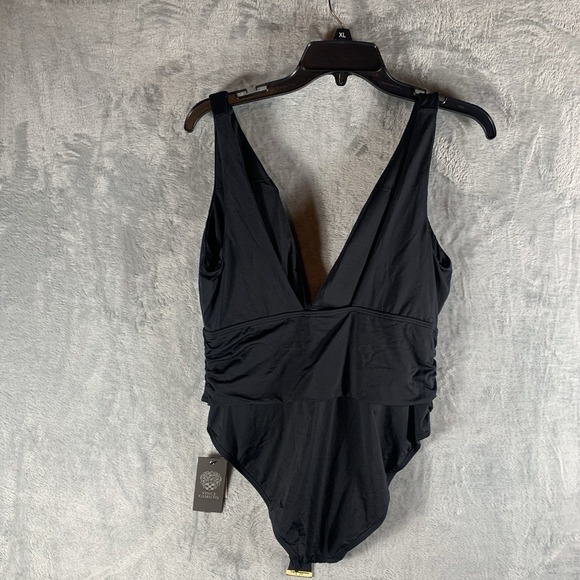Vince Camuto Swimsuit Womens 14 One Piece Plunge Black Wrap Tie Waist NWT - Picture 2 of 8